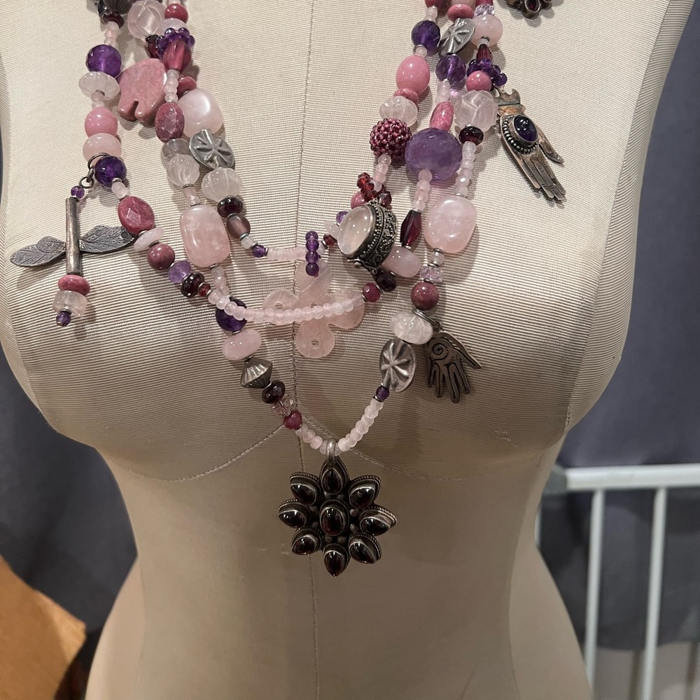 Elegant Multi-Layered Pink and Purple Necklace